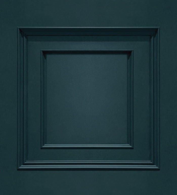 Papel pintado con efecto visual de casetones de madera color azul oscuro sin relieve - Hampton Frame 683593
