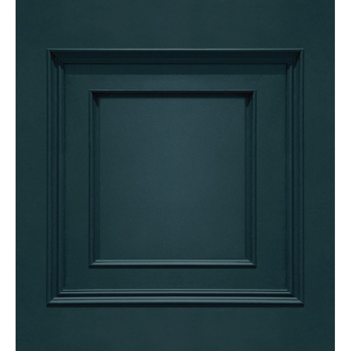 Papel pintado con efecto visual de casetones de madera color azul oscuro sin relieve - Hampton Frame 683593