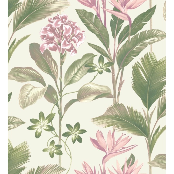 Papel pintado de flores del paraíso y hojas estilo tropical color rosa - Mia Orchid 683596