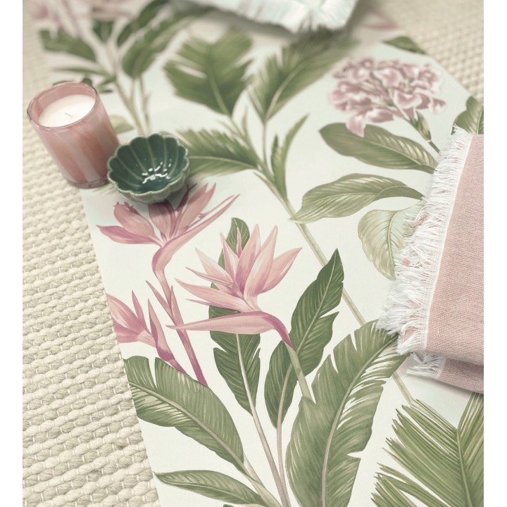 Papel pintado de flores del paraíso y hojas estilo tropical color rosa - Mia Orchid 683596