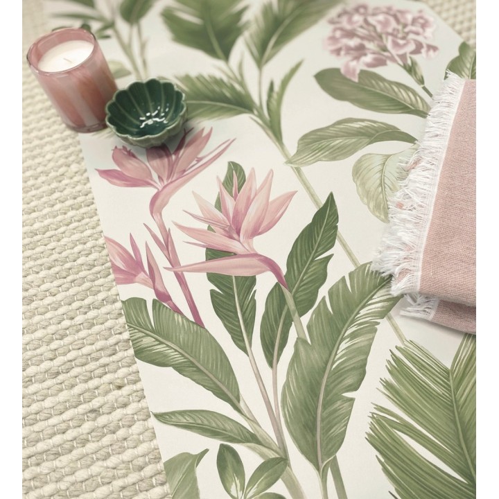 Papel pintado de flores del paraíso y hojas estilo tropical color rosa - Mia Orchid 683596