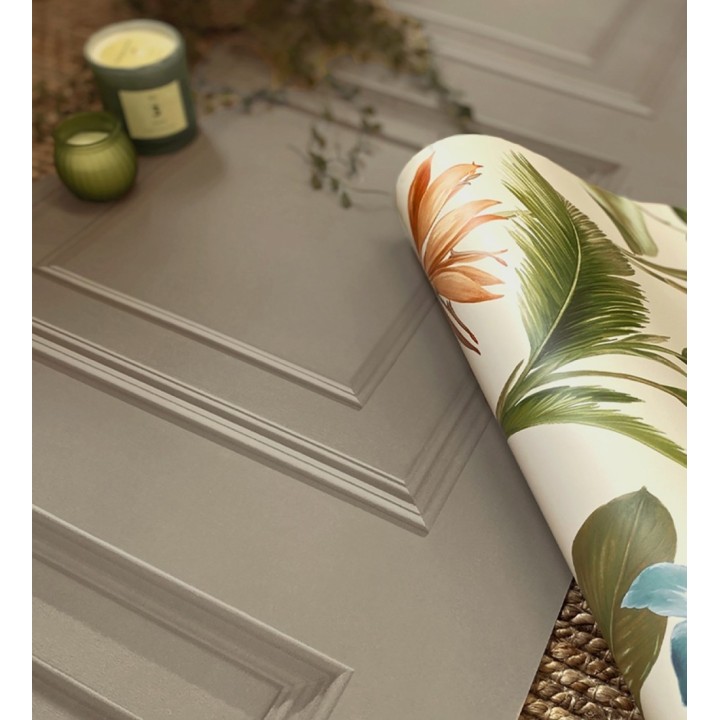 Papel pintado con efecto visual de casetones de madera color marrón sin relieve - Hampton Frame 683598