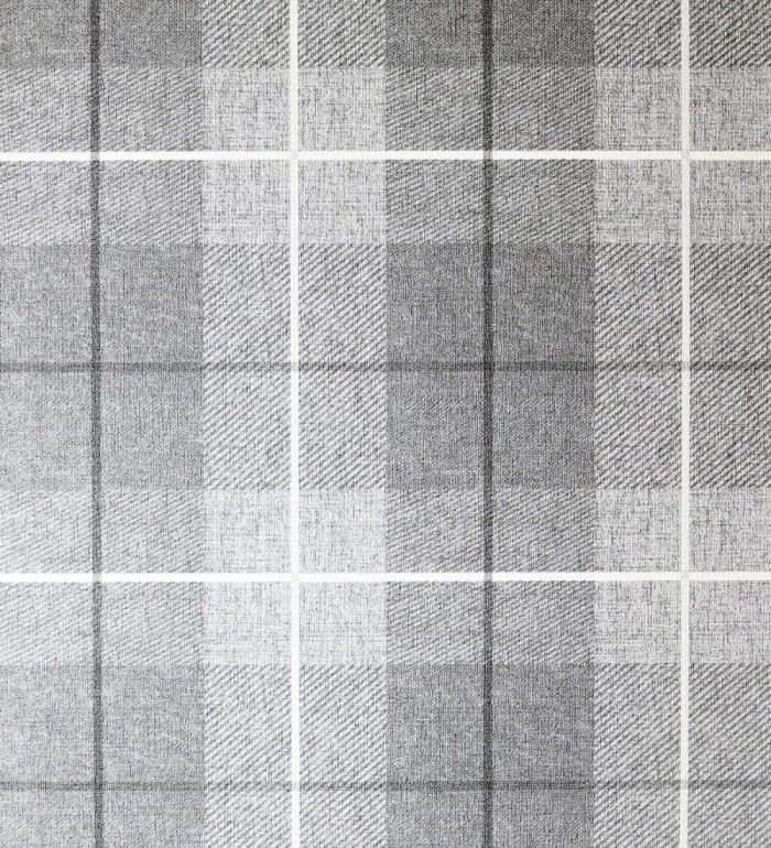 Papel pintado de cuadros escoceses efecto tela tartán color gris claro - Smith Tartan 126299