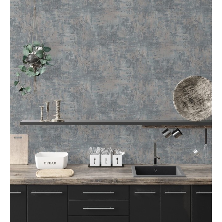 Papel pintado con efecto cemento y óxido en relieve en tonos azules - Timanfaya Relief 683602