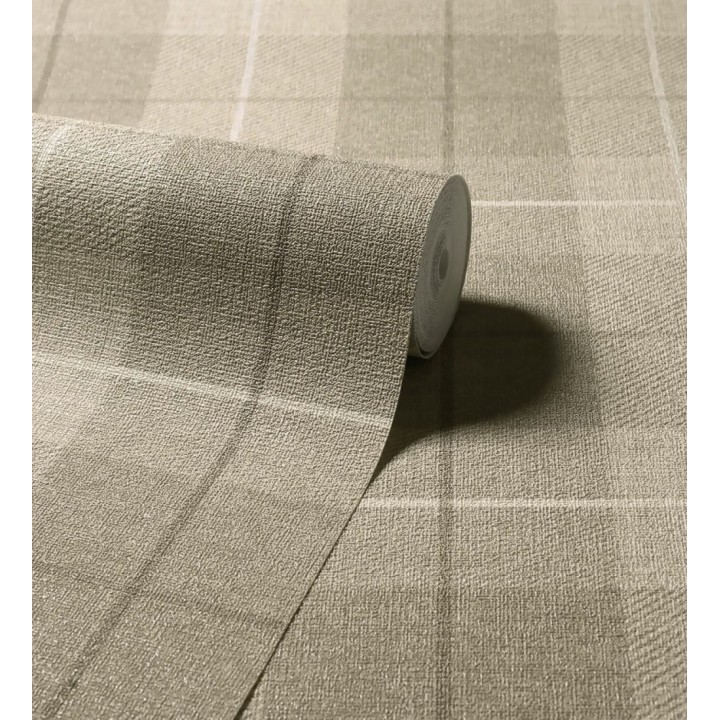Papel pintado de cuadros escoceses efecto tela tartán color beige - Smith Tartan 126302