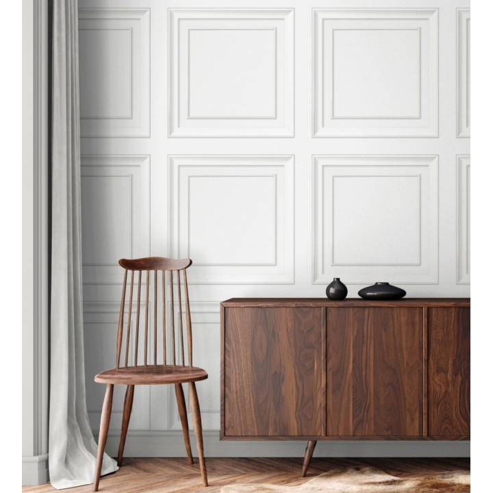 Papel pintado friso cuarterones de madera blanca - Everton 683615