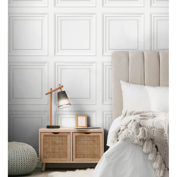 Papel pintado friso cuarterones de madera blanca - Everton 683615