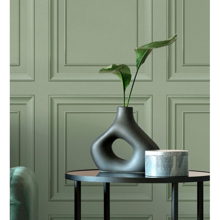 Papel pintado friso cuarterones de madera verde menta - Everton 683616