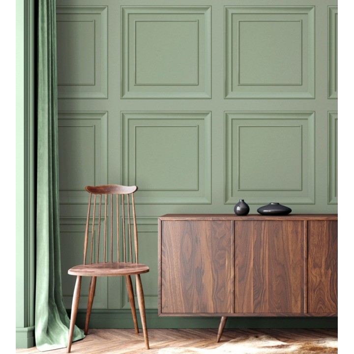 Papel pintado friso cuarterones de madera verde menta - Everton 683616