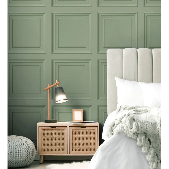 Papel pintado friso cuarterones de madera verde menta - Everton 683616