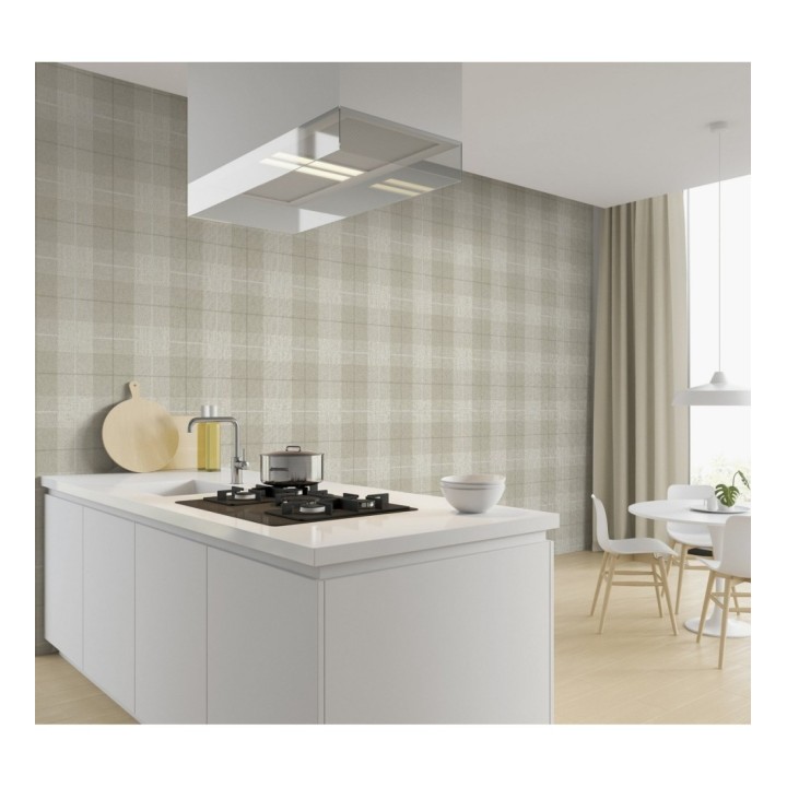 Papel pintado de cuadros escoceses efecto tela tartán color beige - Smith Tartan 126302