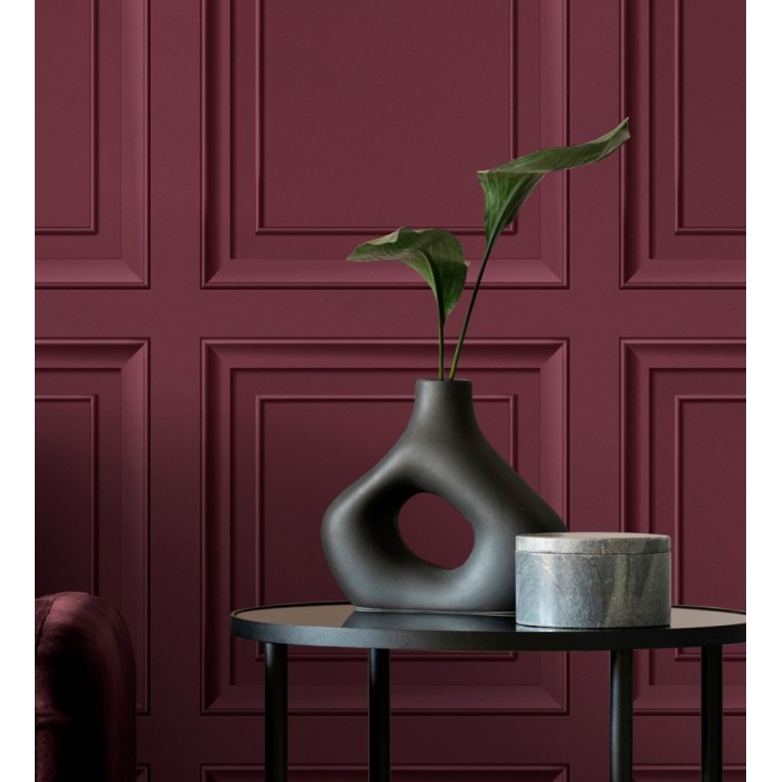 Papel pintado friso cuarterones de madera rojo burdeos - Everton 683617