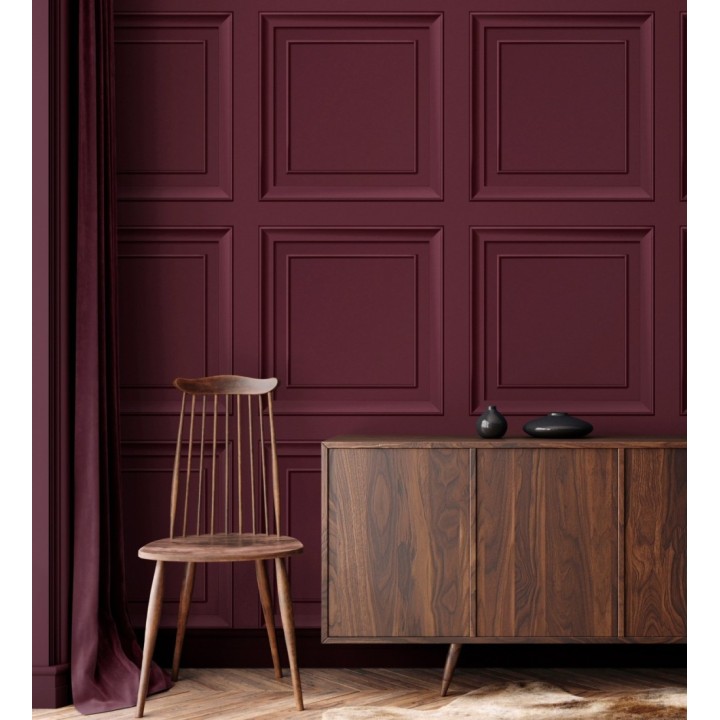 Papel pintado friso cuarterones de madera rojo burdeos - Everton 683617