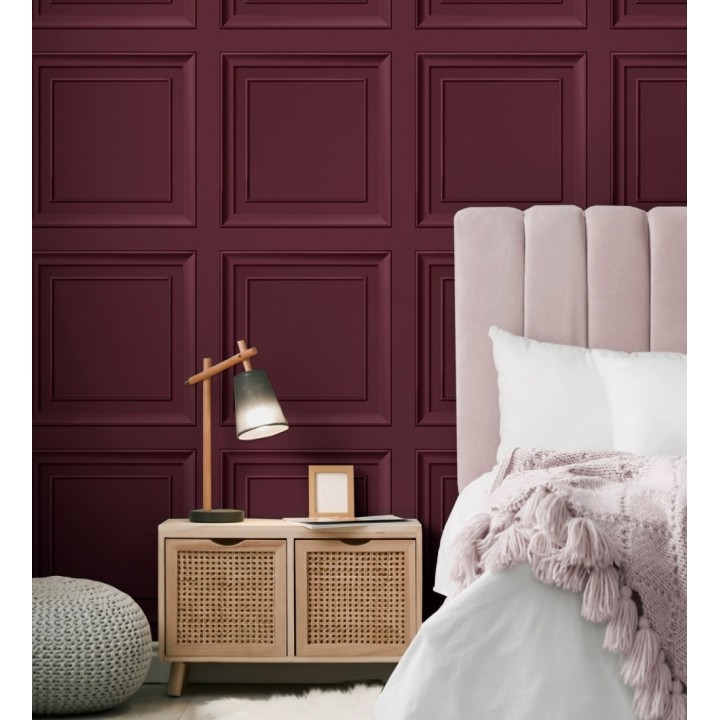 Papel pintado friso cuarterones de madera rojo burdeos - Everton 683617