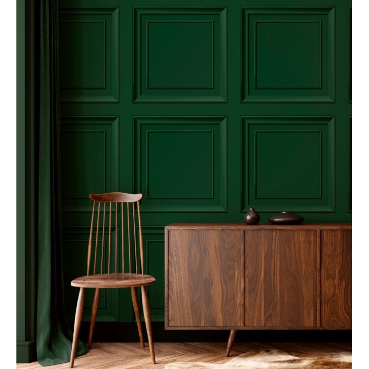 Papel pintado friso cuarterones de madera verde esmeralda - Everton 683618