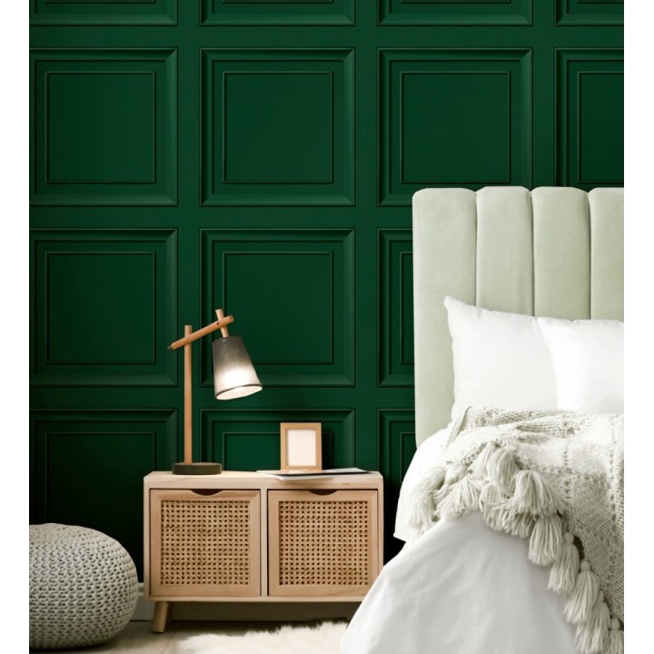 Papel pintado friso cuarterones de madera verde esmeralda - Everton 683618