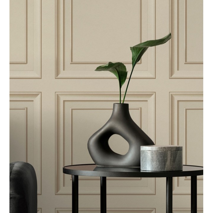 Papel pintado friso cuarterones de madera beige tostado - Everton 683619