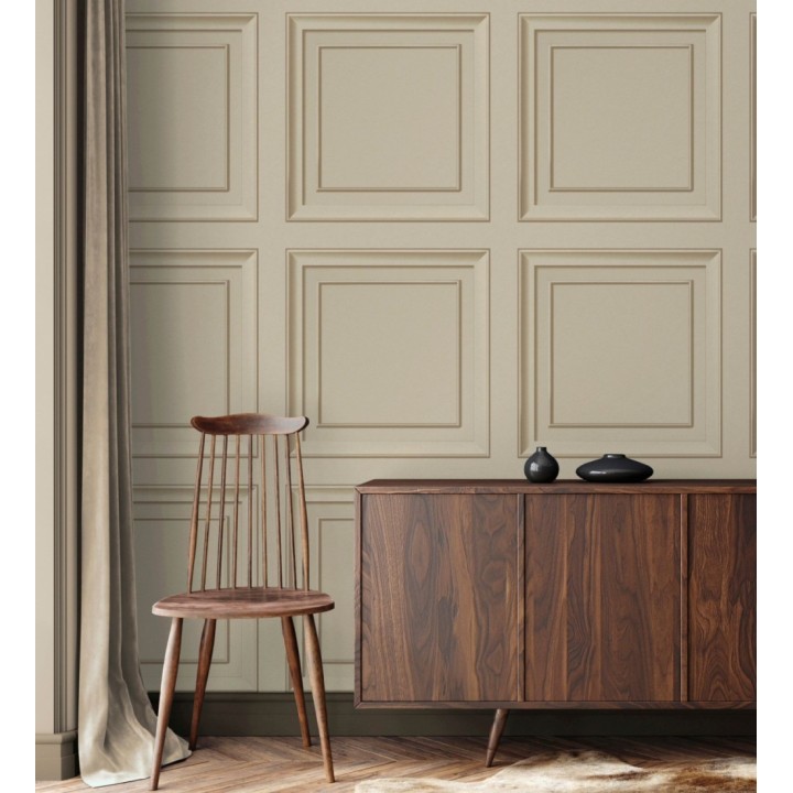 Papel pintado friso cuarterones de madera beige tostado - Everton 683619