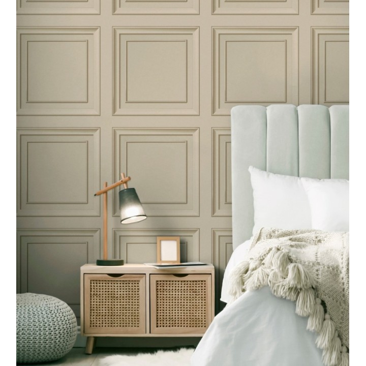 Papel pintado friso cuarterones de madera beige tostado - Everton 683619