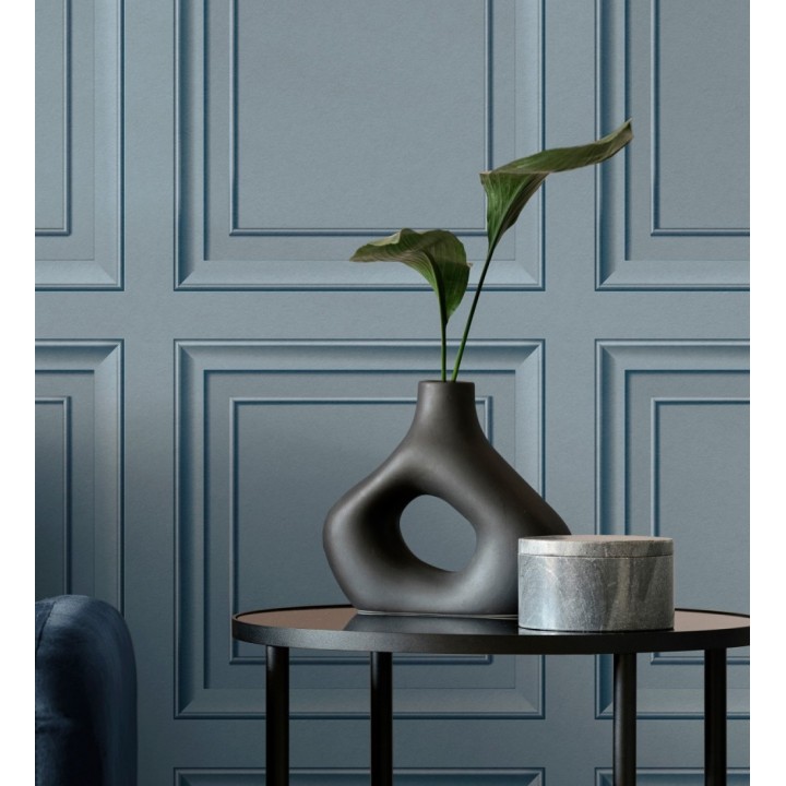 Papel pintado friso cuarterones de madera azul glaciar - Everton 683620