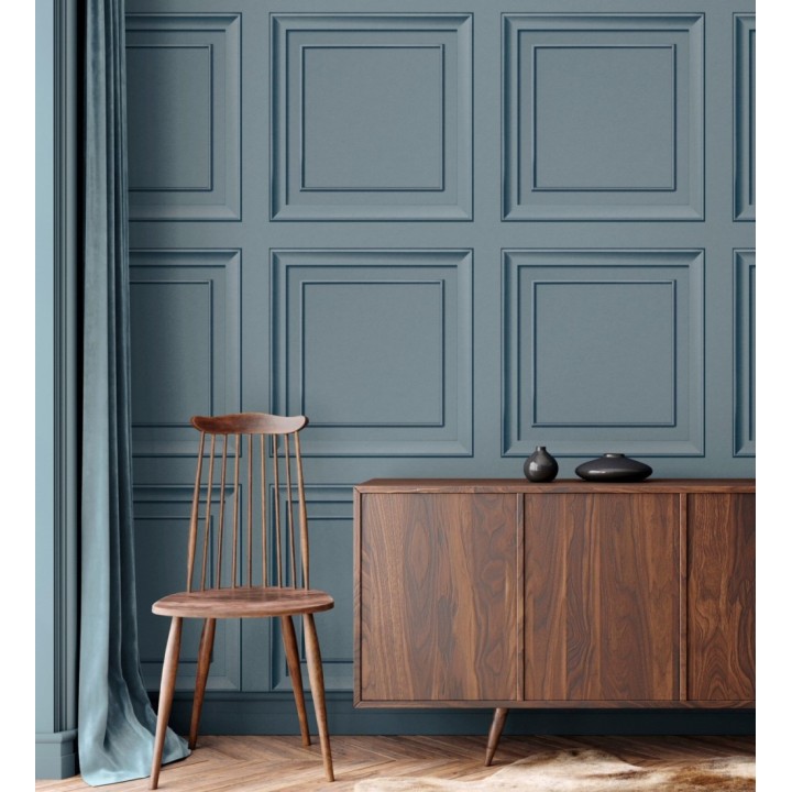 Papel pintado friso cuarterones de madera azul glaciar - Everton 683620