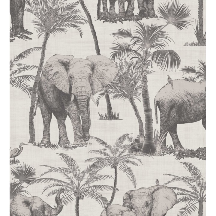 Papel pintado de elefantes y palmeras tonos grises - Burundi Animals 126303