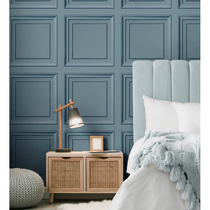 Papel pintado friso cuarterones de madera azul glaciar - Everton 683620