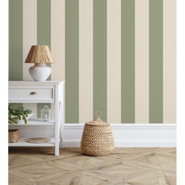 Papel pintado rayas verde y crema - Avalon Stripe 683622