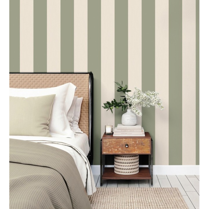 Papel pintado rayas verde y crema - Avalon Stripe 683622