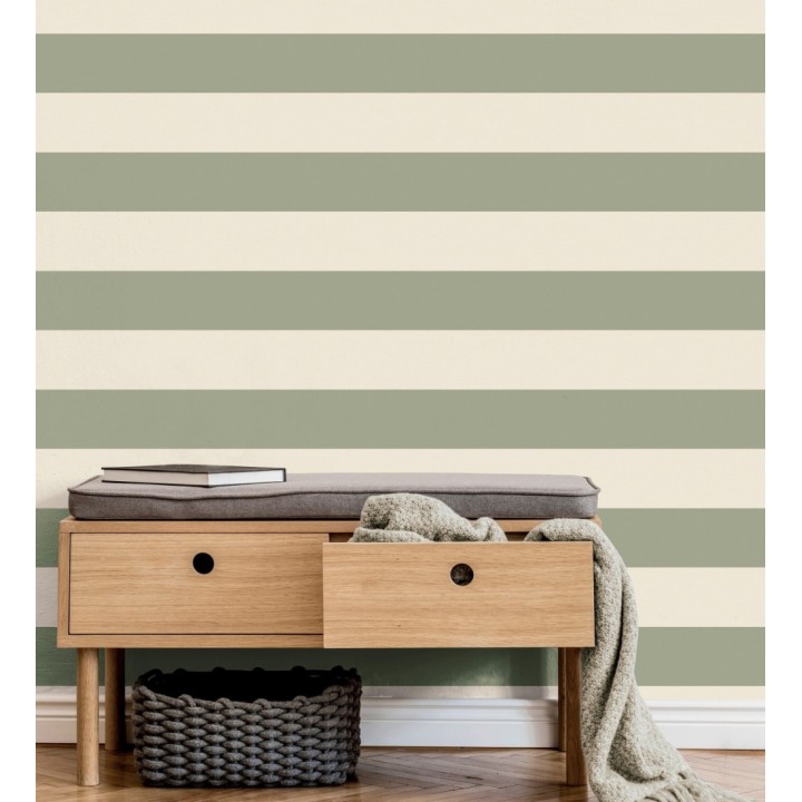 Papel pintado rayas verde y crema - Avalon Stripe 683622