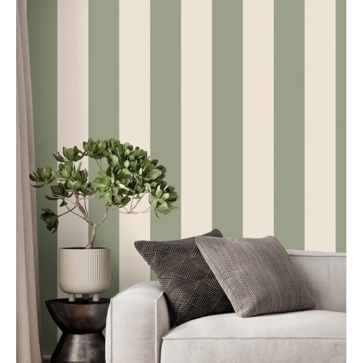 Papel pintado rayas verde y crema - Avalon Stripe 683622