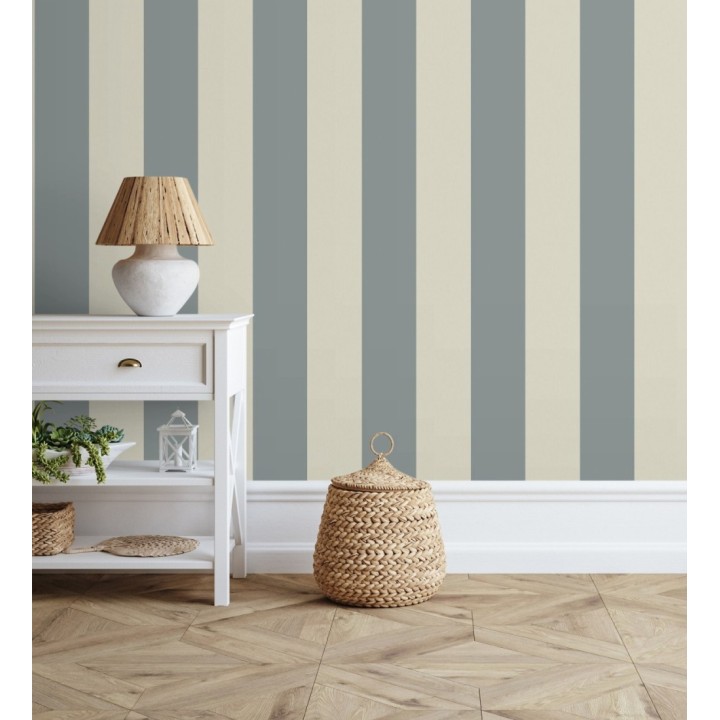 Papel pintado rayas azul y blanco roto - Avalon Stripe 683623