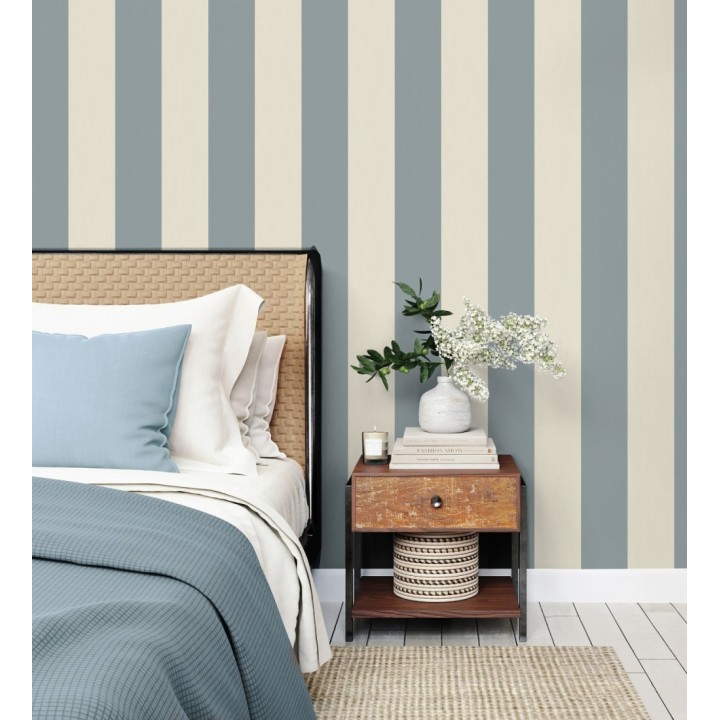 Papel pintado rayas azul y blanco roto - Avalon Stripe 683623