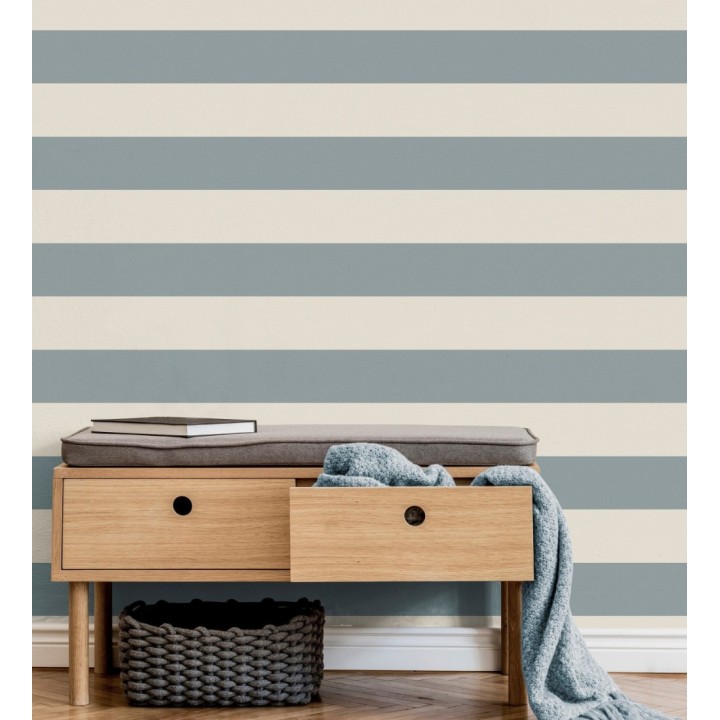 Papel pintado rayas azul y blanco roto - Avalon Stripe 683623