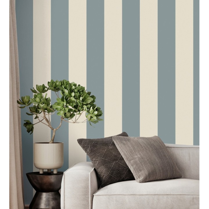 Papel pintado rayas azul y blanco roto - Avalon Stripe 683623