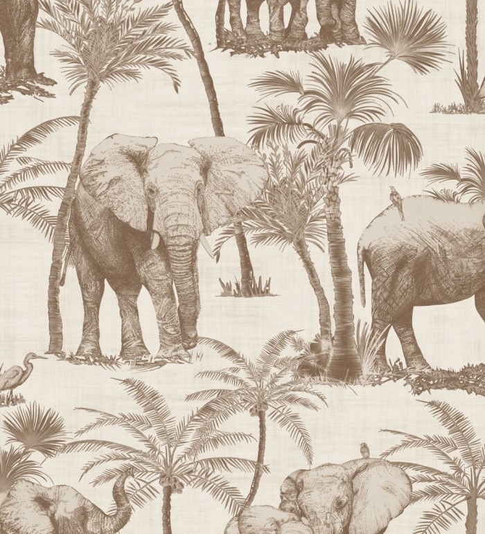 Papel pintado de elefantes y palmeras tonos sepia - Burundi Animals 126304
