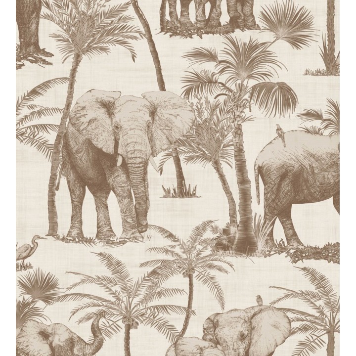 Papel pintado de elefantes y palmeras tonos sepia - Burundi Animals 126304