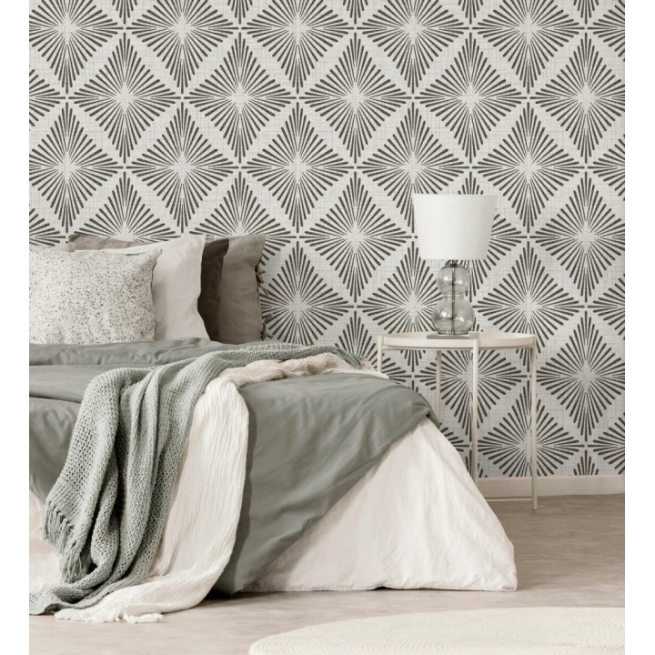 Papel pintado de rombos negros estilo Art Déco - Polaris Diamond 683625