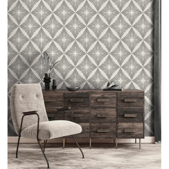 Papel pintado de rombos negros estilo Art Déco - Polaris Diamond 683625