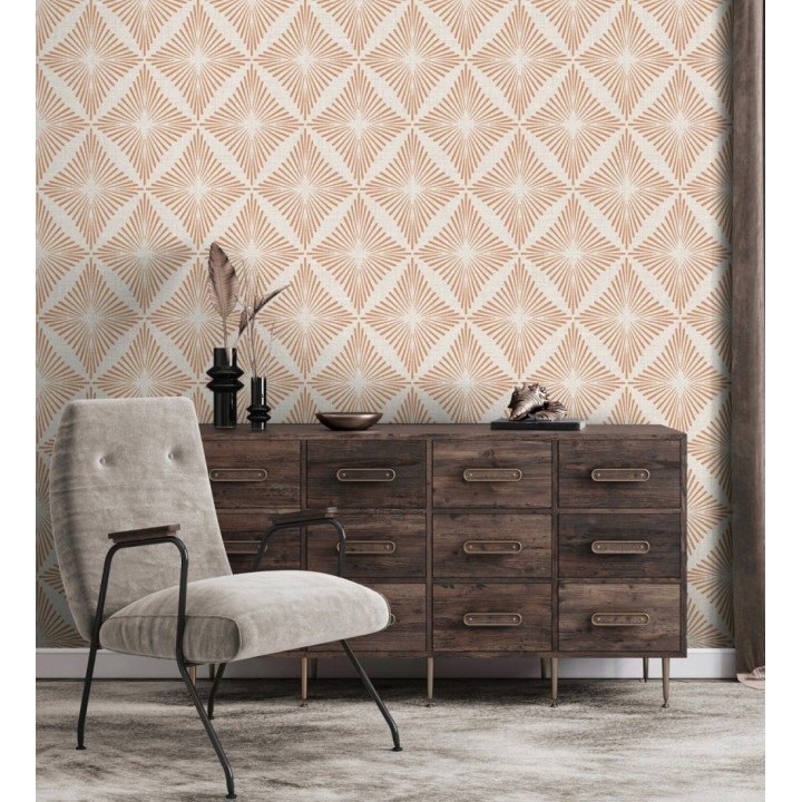 Papel pintado de rombos color cobre estilo Art Déco - Polaris Diamond 683626