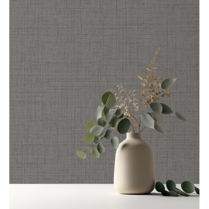 Papel pintado efecto lino fondo gris carbón - Neville Texture 683629