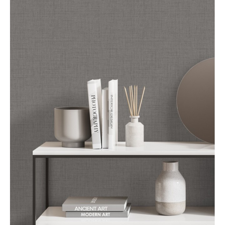 Papel pintado efecto lino fondo gris carbón - Neville Texture 683629