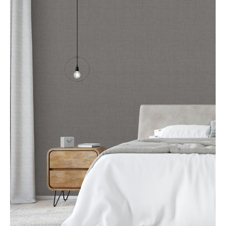 Papel pintado efecto lino fondo gris carbón - Neville Texture 683629