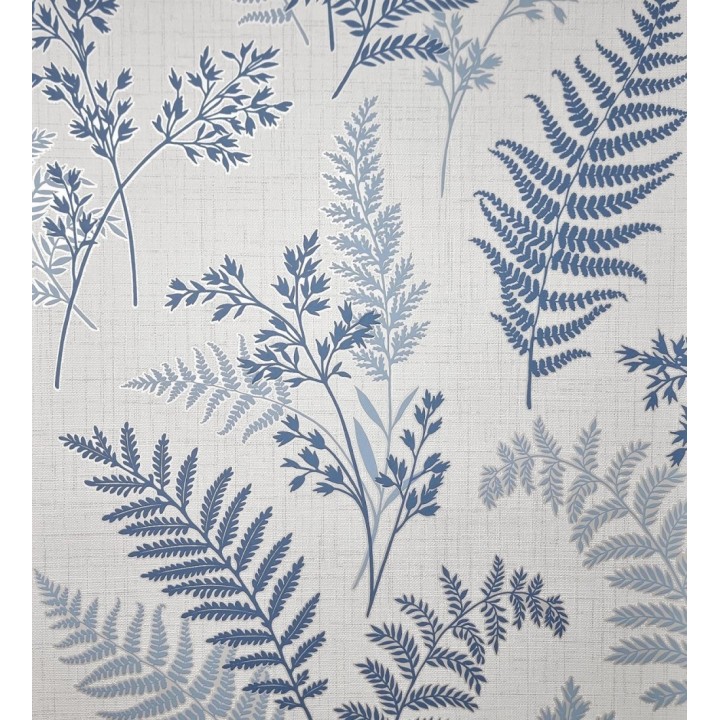 Papel pintado de ramas y hojas color azul con perfilados nacarados - Oslo Sylvan 683630