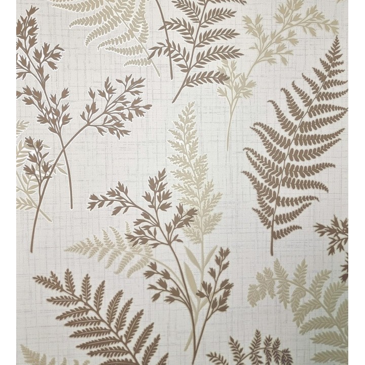 Papel pintado de ramas y hojas color marrón y beige con perfilados nacarados - Oslo Sylvan 683631