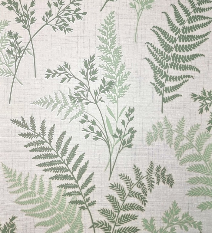 Papel pintado de ramas y hojas color verde con perfilados nacarados - Oslo Sylvan 683632