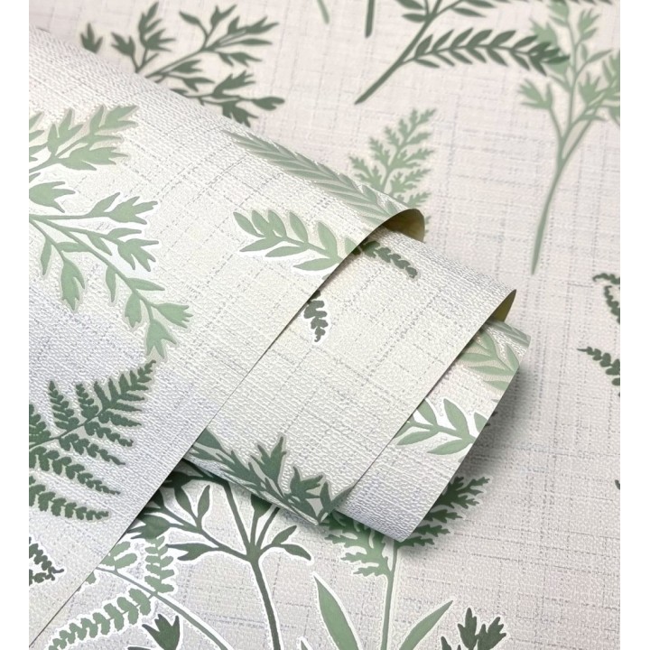 Papel pintado de ramas y hojas color verde con perfilados nacarados - Oslo Sylvan 683632