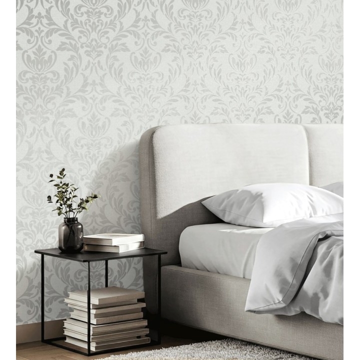 Papel pintado damasco color plata en relieve - Verona Romantic 683634