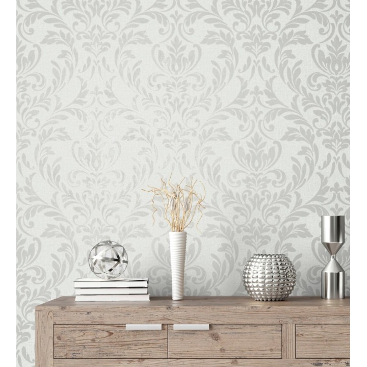 Papel pintado damasco color plata en relieve - Verona Romantic 683634