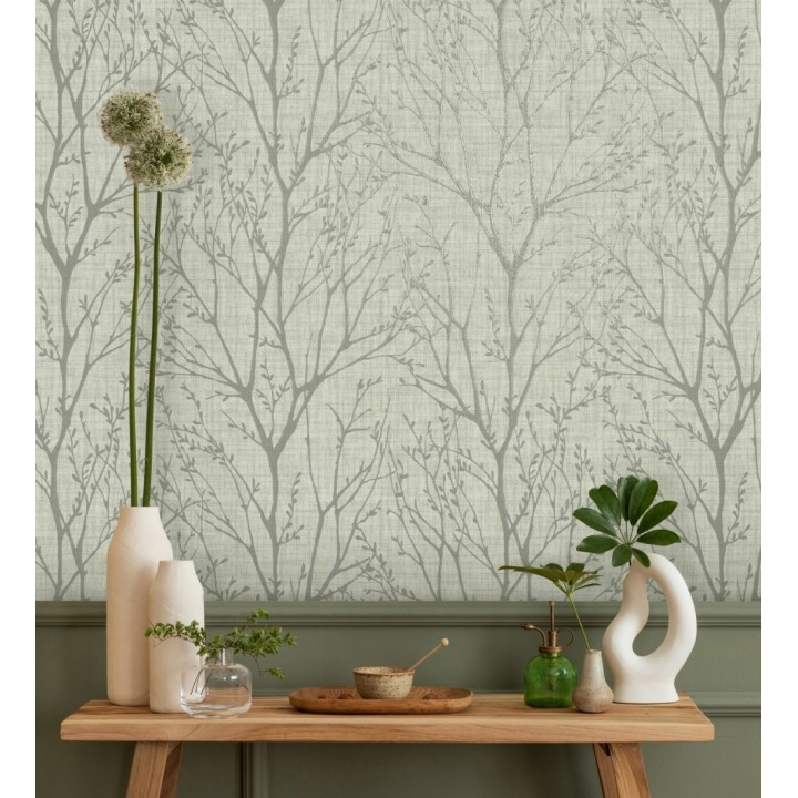 Papel pintado de ramas estilo nordico tonos verdes - Oregon Arboreal 683639
